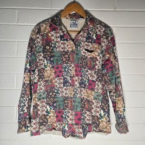 Vtg Mixed Print Paisley Button Shirt‎ Mens XL Patchwork Floral Cotton 90s Funky